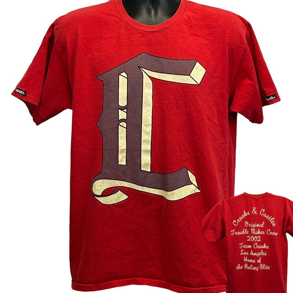 Vintage Crooks and Castles T Shirt Original Crew 2002 Los Angeles Red L Large